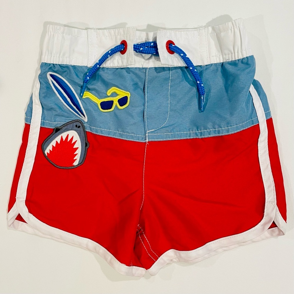 Mini Boden Swim Trunks Boys 2-3 Y Bathers Surf Sharks Bathing Suit Applique 2T